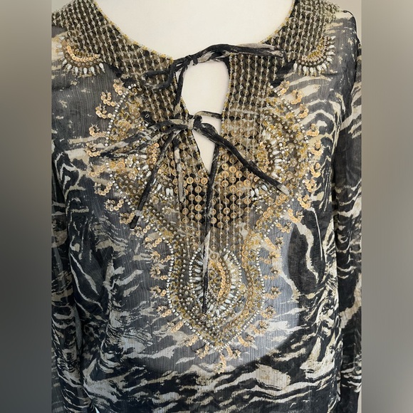 Cache Sheer Grey and Black Beaded Blouse - Picture 10 of 10